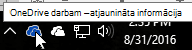 Ekrānuzņēmums, kurā redzams kursors virs zilās OneDrive ikonas, ar tekstu OneDrive darbam.
