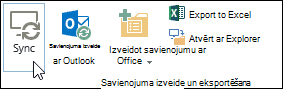 Sinhronizēšanas opcija lentes cilnē Bibliotēka