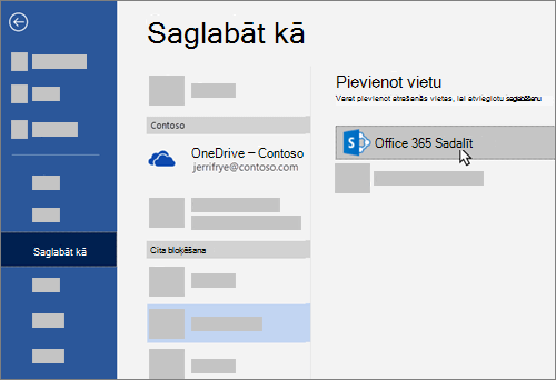 Pievienojiet pakalpojumu OneDrive darbam kā vietu, kur saglabāt no programmas Word