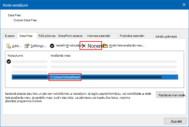 Outlook datu failu dialoglodziņš