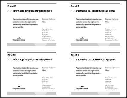 Pastkartes drukas priekšskatījums, kurā redzamas četras pastkartes uz vienas papīra lapas.