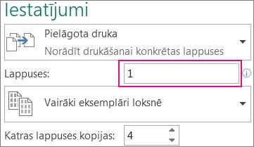 Lappušu drukāšanas lodziņš, drukājamo lappušu iestatīšana.
