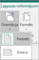 Page Design tab with Orientation selected and options of Portrait or Landscape.