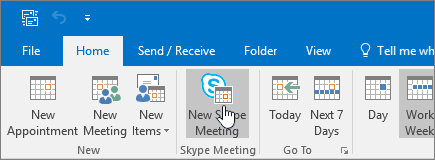 Outlook poga Jauna Skype sapulce
