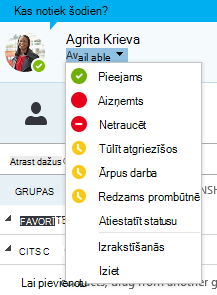 Klātbūtnes statusa opcijas