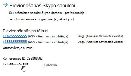 SFB pievienošanās Skype sapulcei