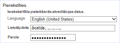 Pierakstīšanās, izmantojot tīkla pieteikšanās akreditācijas datus