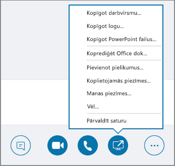 Atvērtas satura kopīgošanas izvēlnes ekrānšāviņš.