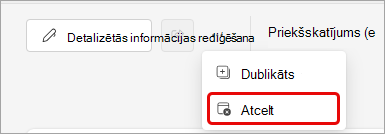 Ekrānuzņēmums ar Teams pasākuma atcelšanu