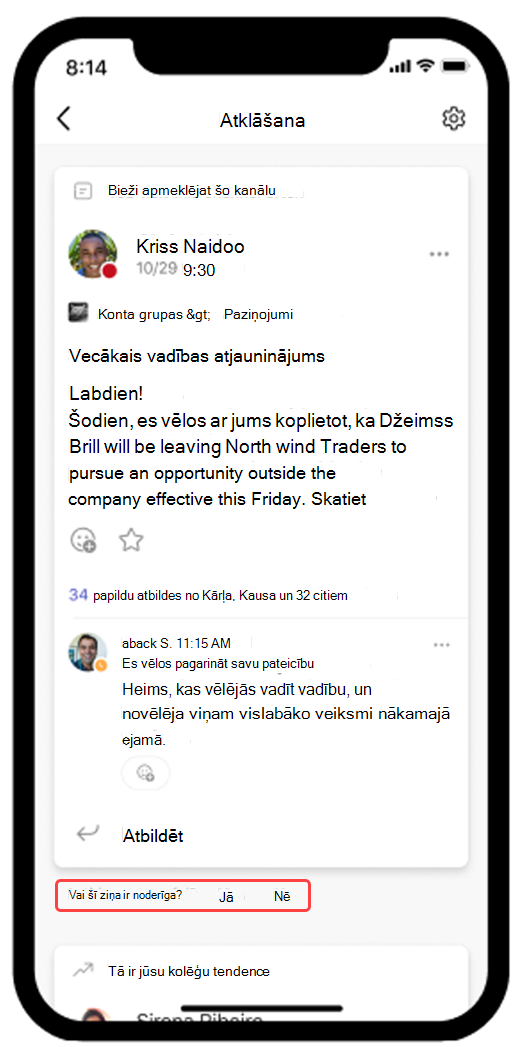 Ekrānuzņēmums, kurā redzama mobilajā ierīcē atvērta Teams atklāšanas plūsma
