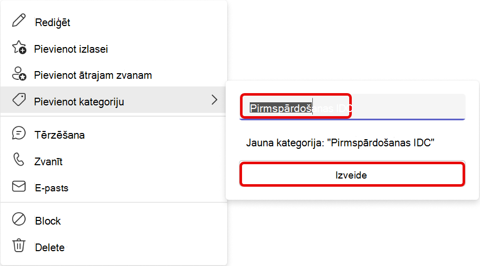 Ekrānuzņēmums ar kategorijas pievienošanas darbplūsmu Teams programmā People