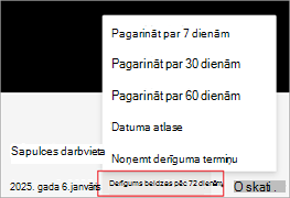 Ekrānuzņēmums, kurā parādīts, kā pagarināt ieraksta derīguma termiņu programmā Microsoft Stream.