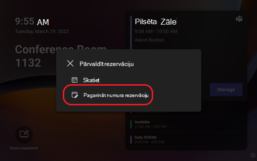 Teams panelis pagarināt telpu rezervāciju