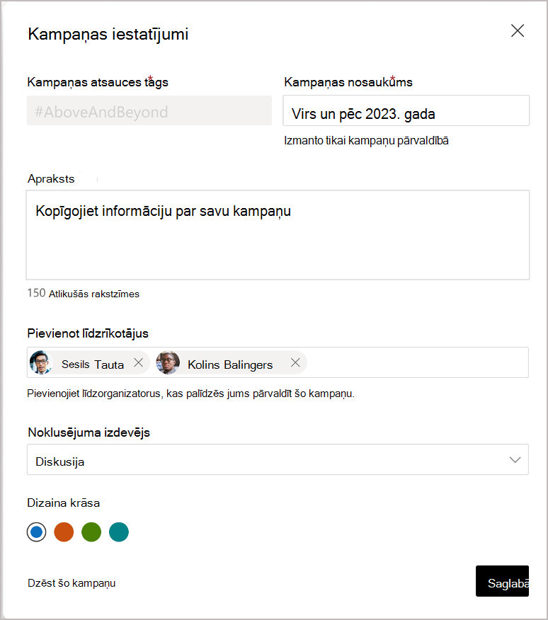 Engage un globālie administratori var piešķirt līdzorganizatorus.
