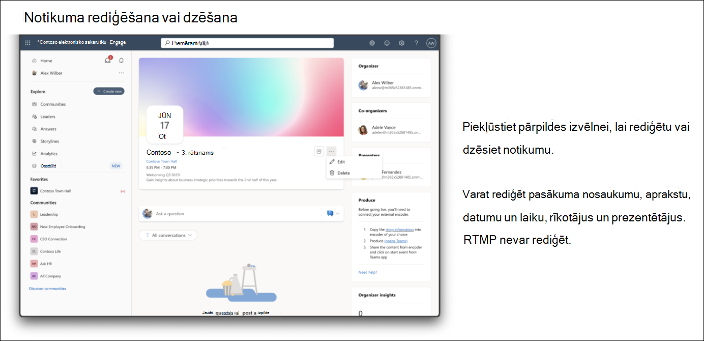 Rediģēt vai dzēst notikumu.