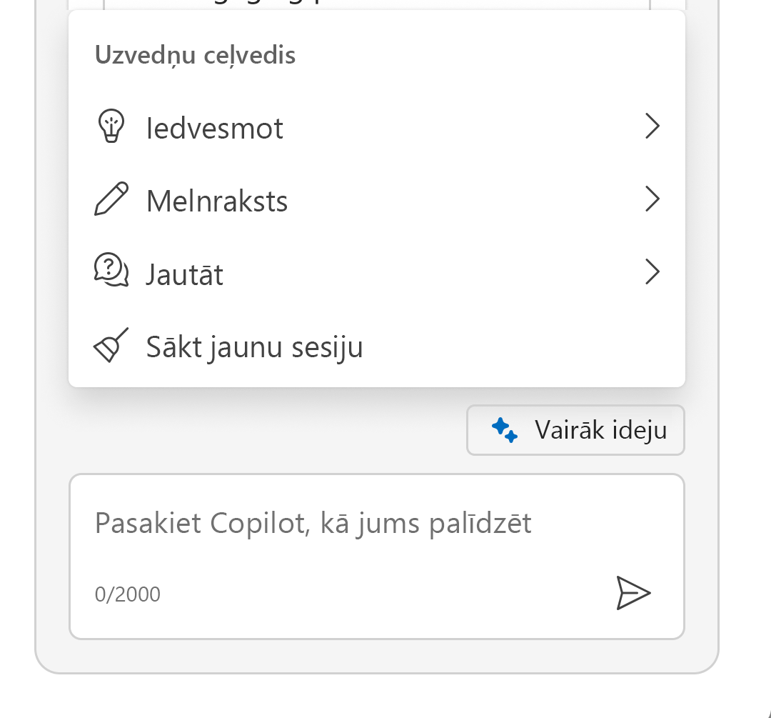 Ekrānuzņēmums, kurā redzama izvērsta dzirkstošā izvēlne, lai rādītu uzvednes ceļvedi.
