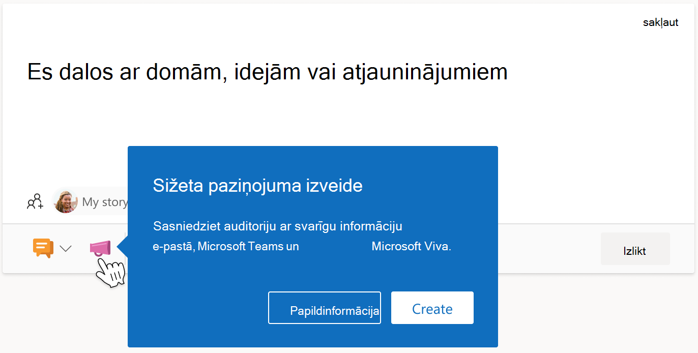 Informatīvās joslas attēls zem sižeta paziņojuma pakalpojumā Viva Engage