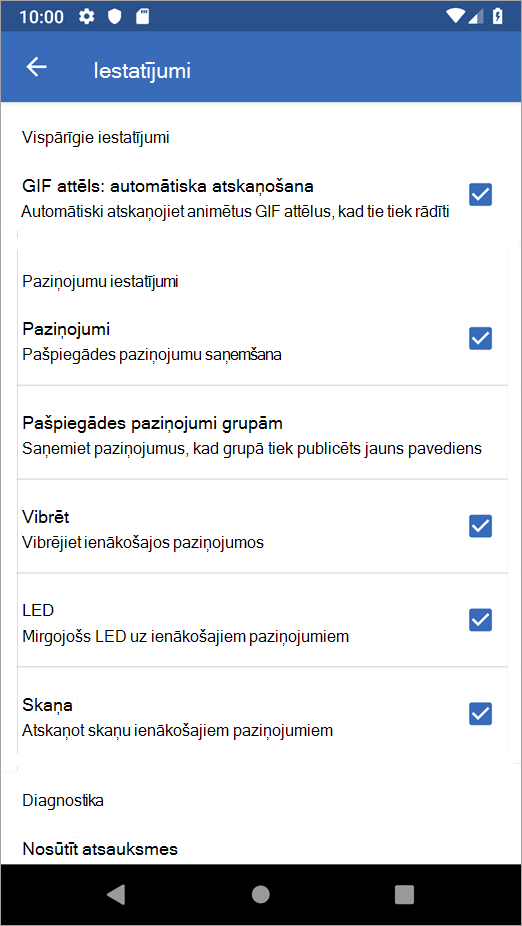 Android iestatījumu opcijas