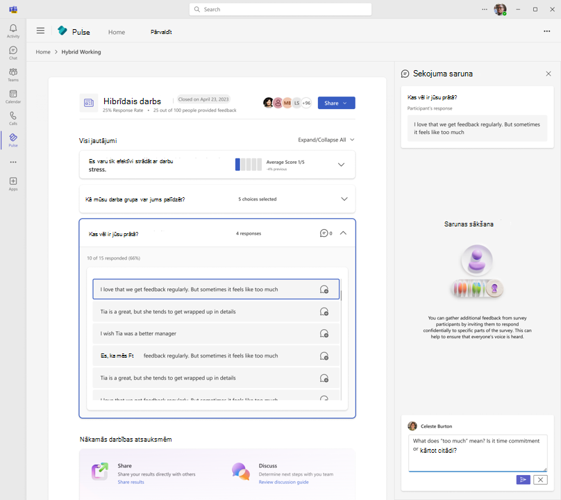 Attēls, kurā redzams, kā Pulse autors var sākt jaunu sarunu Pulse atskaitēs
