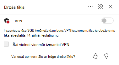 Ekrānuzņēmums ar Edge drošā tīkla datu ierobežojuma atsvaidzināšanu