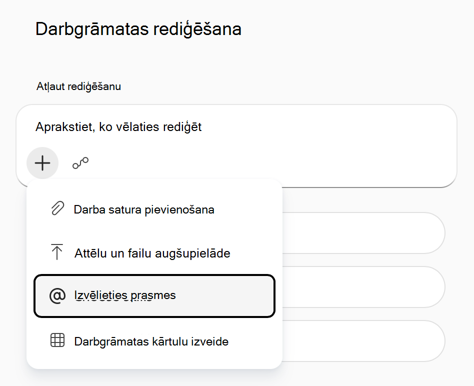 Copilot programmā Excel izvēlnes 
