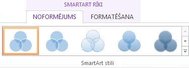 Sadaļas SmartArt rīki cilnes Noformējums grupa SmartArt stili