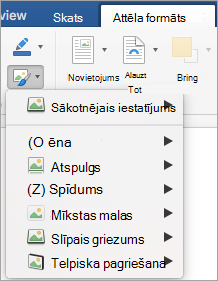 Parāda opcijas izvēlnē Attēla efekti