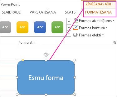 Ja ir atlasīta forma, tiek parādīti zīmēšanas rīki
