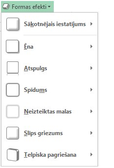 Izvēlne Formas efekti
