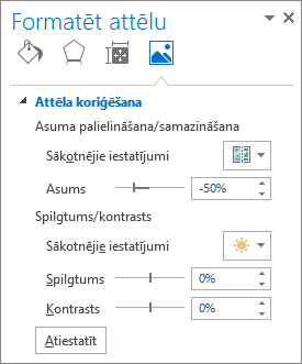 Attēla koriģēšanas opcijas uzdevumrūtī Attēla formatēšana