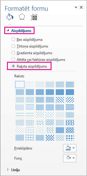 Raksta aizpildījuma atlasīšana rūtī Formas formatēšana