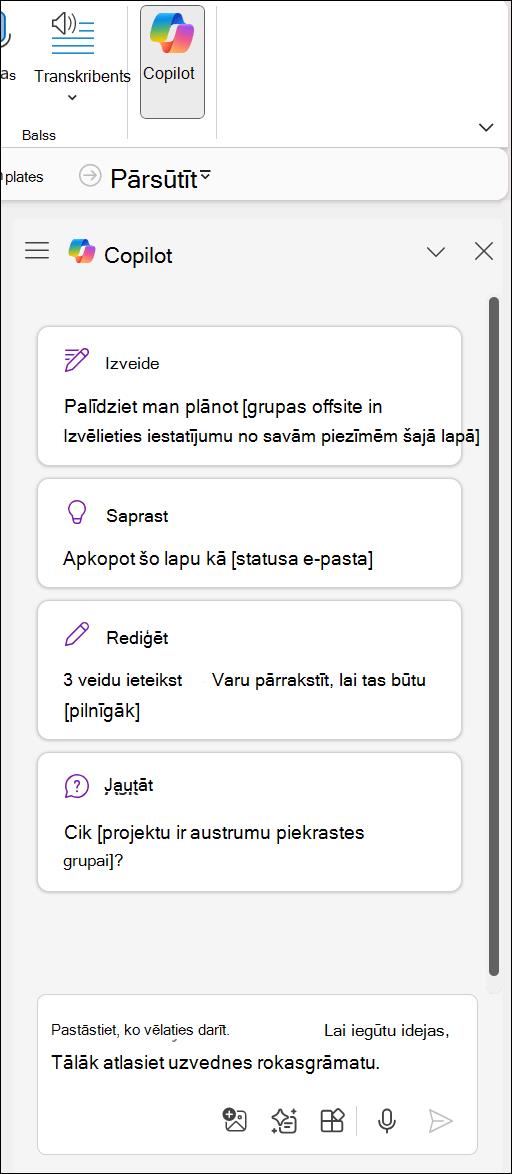 Poga Piekļuve Copilot programmā OneNote