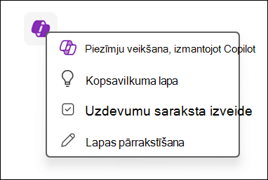 Piekļuve kanvas Copilot līdzeklim programmā OneNote