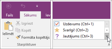 Ekrānuzņēmums, kurā redzams atzīmju saraksts programmā OneNote 2016.