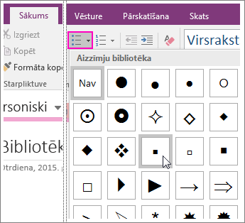 Ekrānuzņēmums, kurā parādīts, kā pievienot aizzīmes lapā programmā OneNote 2016.