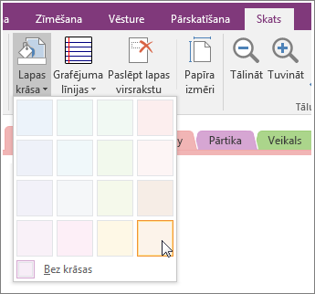 Screenshot of the Page Color button in OneNote 2016.