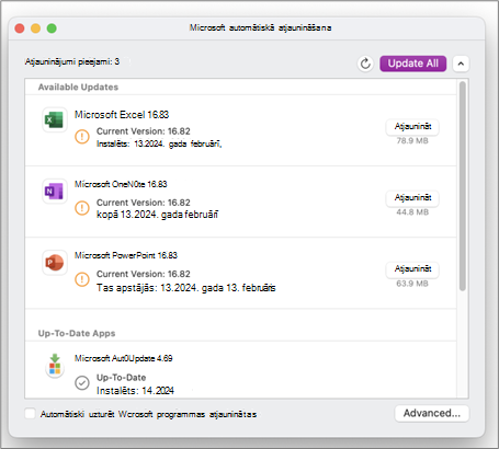 Microsoft AutoUpdate Atjaunināt visu