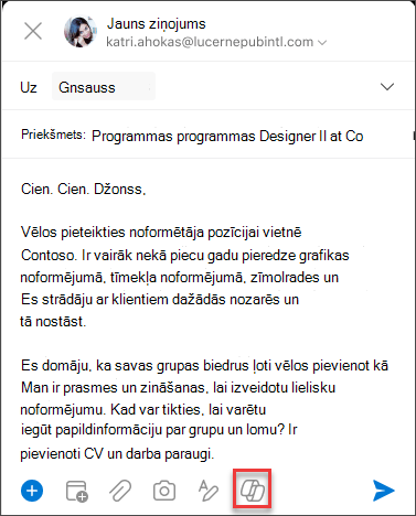 Copilot ikona sastādīšanas izvēlnē operētājsistēmai iOS