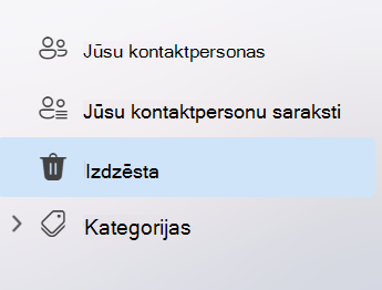 Ekrānuzņēmums, kurā redzama kreisās puses navigācija programmā People jaunajā programmā Outlook