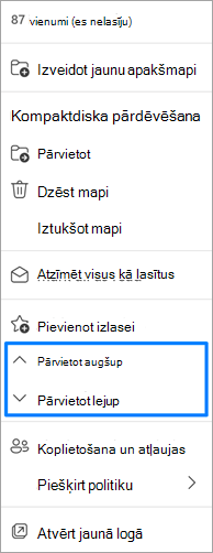 Mapes pārvietošanas opcijas ekrānuzņēmums