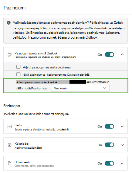 Atlasiet Izvērst, lai skatītu vairāk paziņojumu opciju
