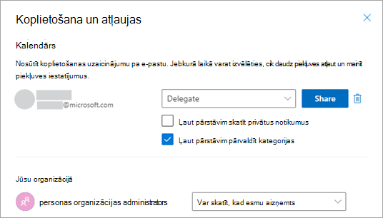 Atzīmējiet izvēles rūtiņu blakus Ļaut pārstāvim pārvaldīt kategorijas