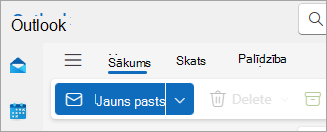 Ekrānuzņēmums ar jauno Outlook lenti