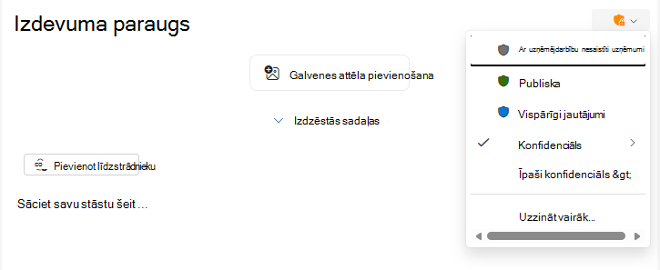 Jūtīguma etiķetes poga Outlook biļeteniem