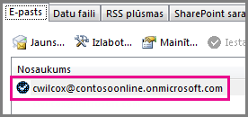 Konts programmas Outlook 2013 dialoglodziņā Konta iestatījumi