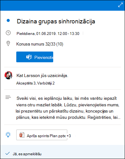 Calendar Ieskats Outlook darbam tīmeklī.