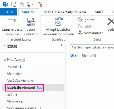 Mapju sarakstā noklikšķiniet uz Izdzēstie vienumi