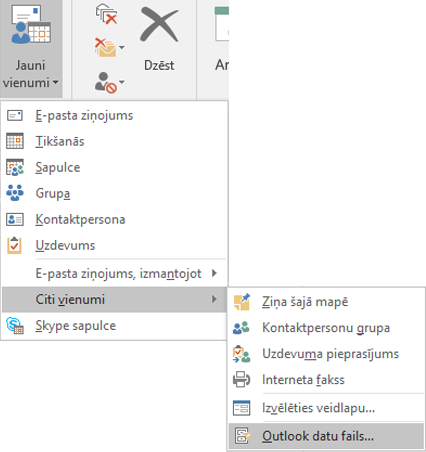 Izveidot jaunu Outlook datu failu