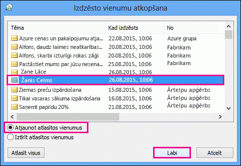 Atlasiet atjaunojamo kontaktpersonu un noklikšķiniet uz Labi