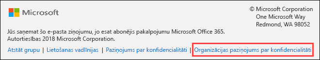 Office 365 grupu viesa sveiciena ziņojuma kājene